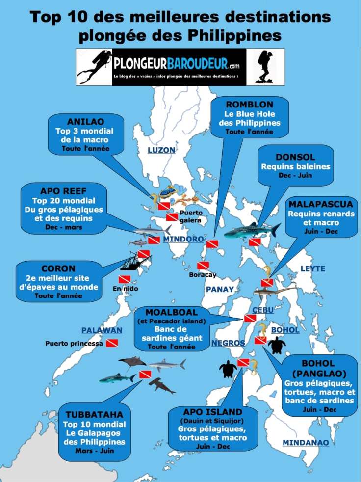 carte meilleures destinations plongées Philippines-min